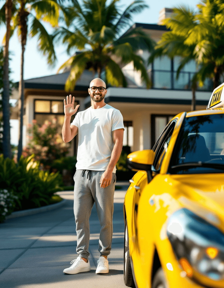 AI generated: Hyper-Realistic photo of a yellow taxi parked in the foreground. In the background of the compositio...