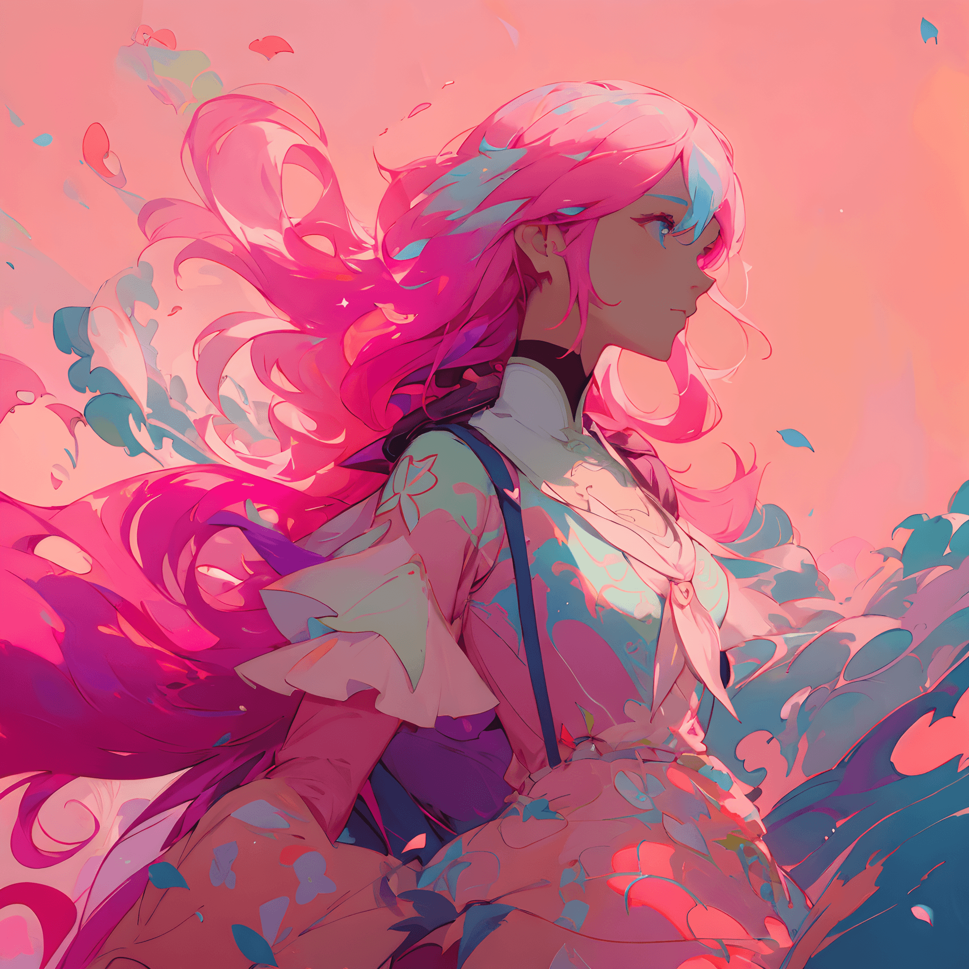 AI generated: a painting of a woman with pink hair, rossdraws pastel vibrant, loish and ross tran, lois van baarle...