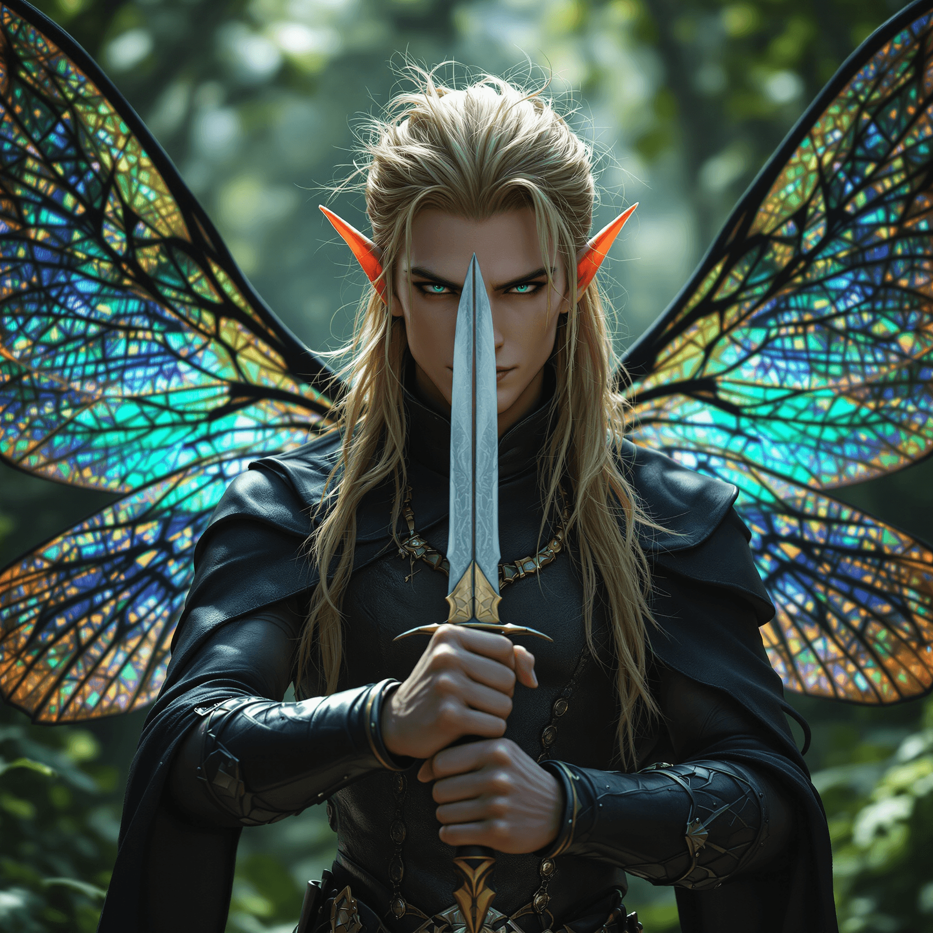 AI generated: Hyper realistic photo, fantasy character portrait, symmetrical art, dungeons and dragons, male fairy...