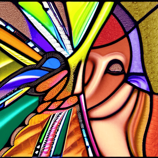 AI generated: splash art, stained glass art of goddess, glass masquerade mask, mosaic-stained glass art, stained-g...