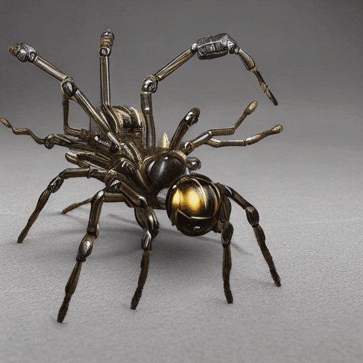 AI generated: A Spider and Wasp ::5 hyper-realistic robot insects fight in a futuristic game pit, the battle is a ...