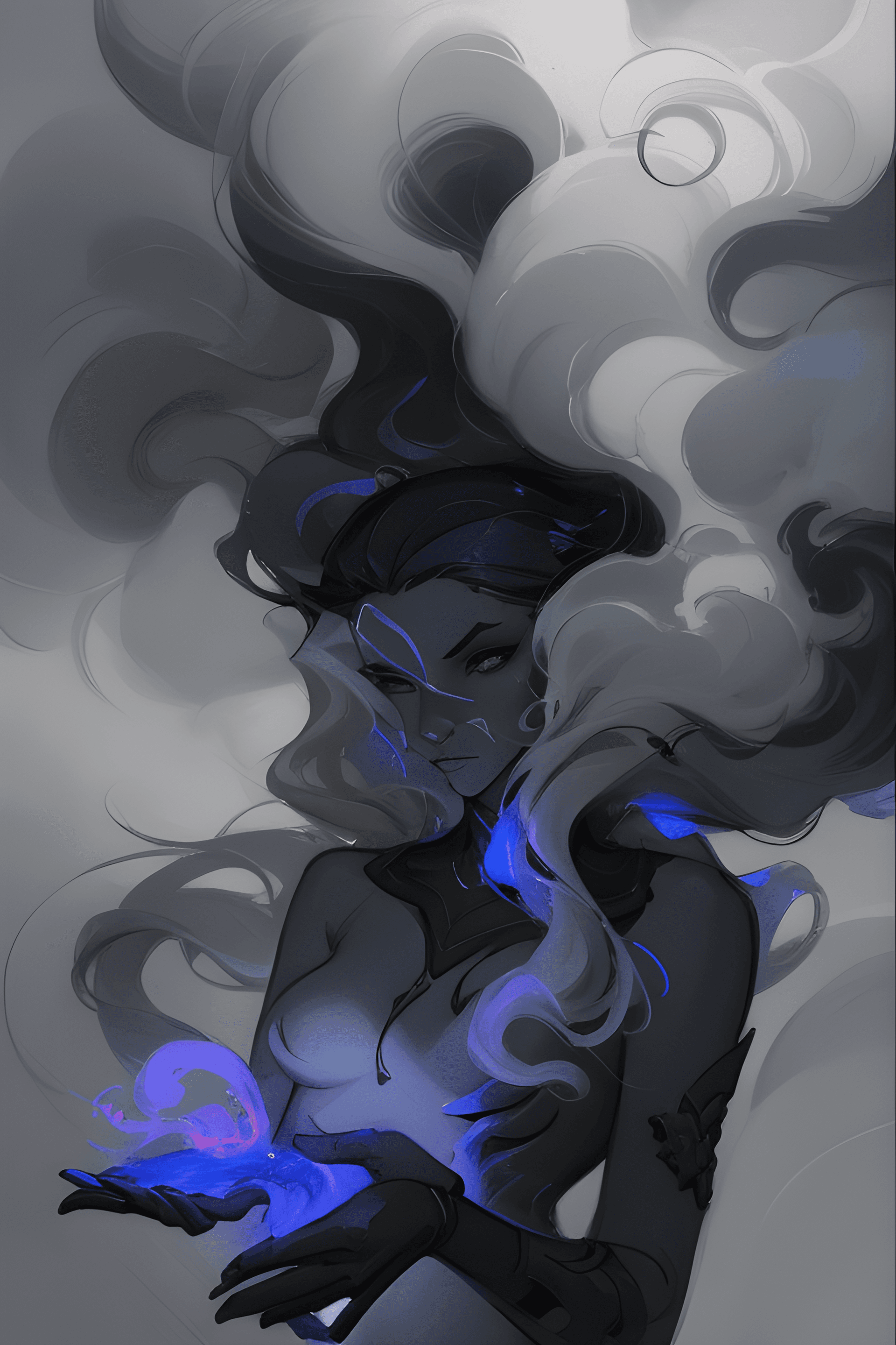 AI generated: a painting of a woman with smoke coming out of her hair, a digital painting, by loish, fantasy art, ...