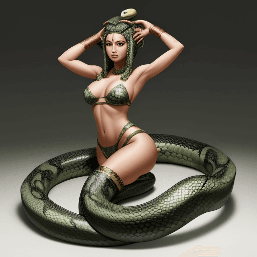 AI generated: A woman with an anaconda on her head