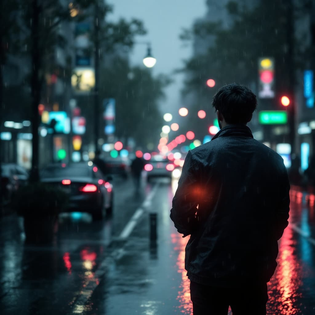 AI generated: Could you create an image of an IT professional standing in a downpour for an hour waiting for an Ub...