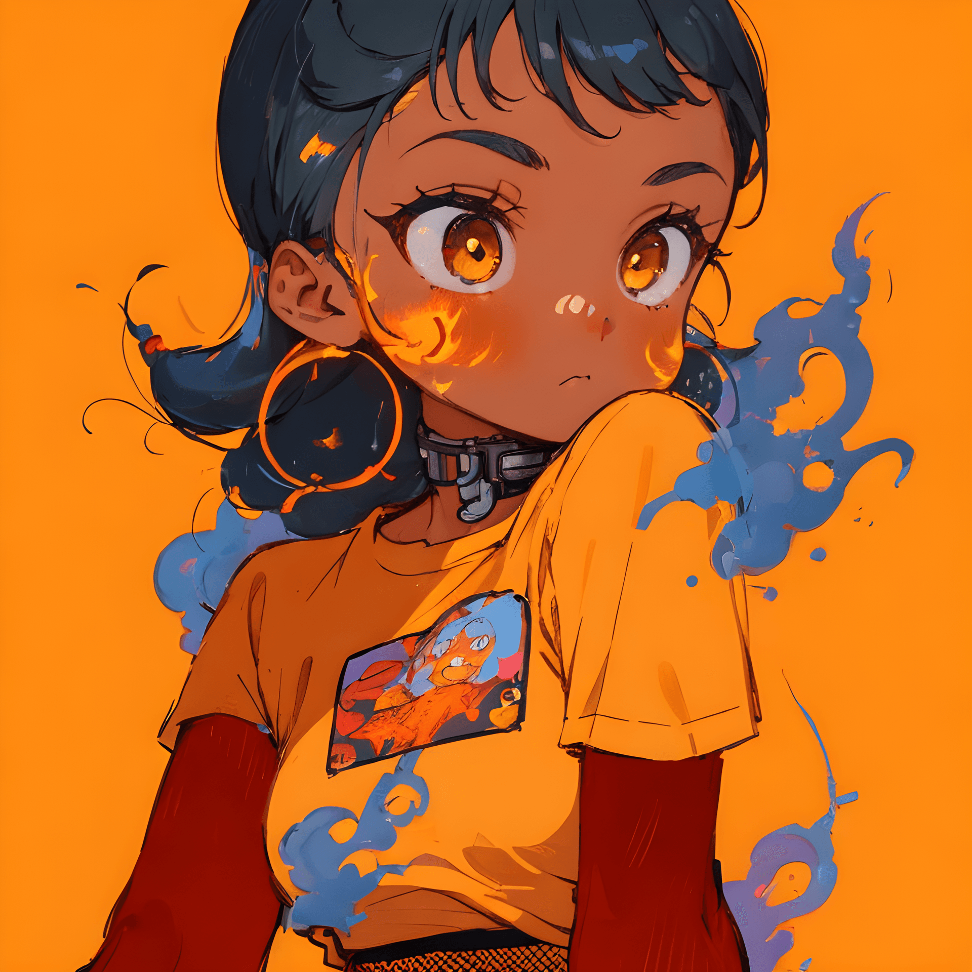 AI generated: a girl in a yellow shirt, cyberpunk art, inspired by Hikari Shimoda, tumblr, all face covered with a...