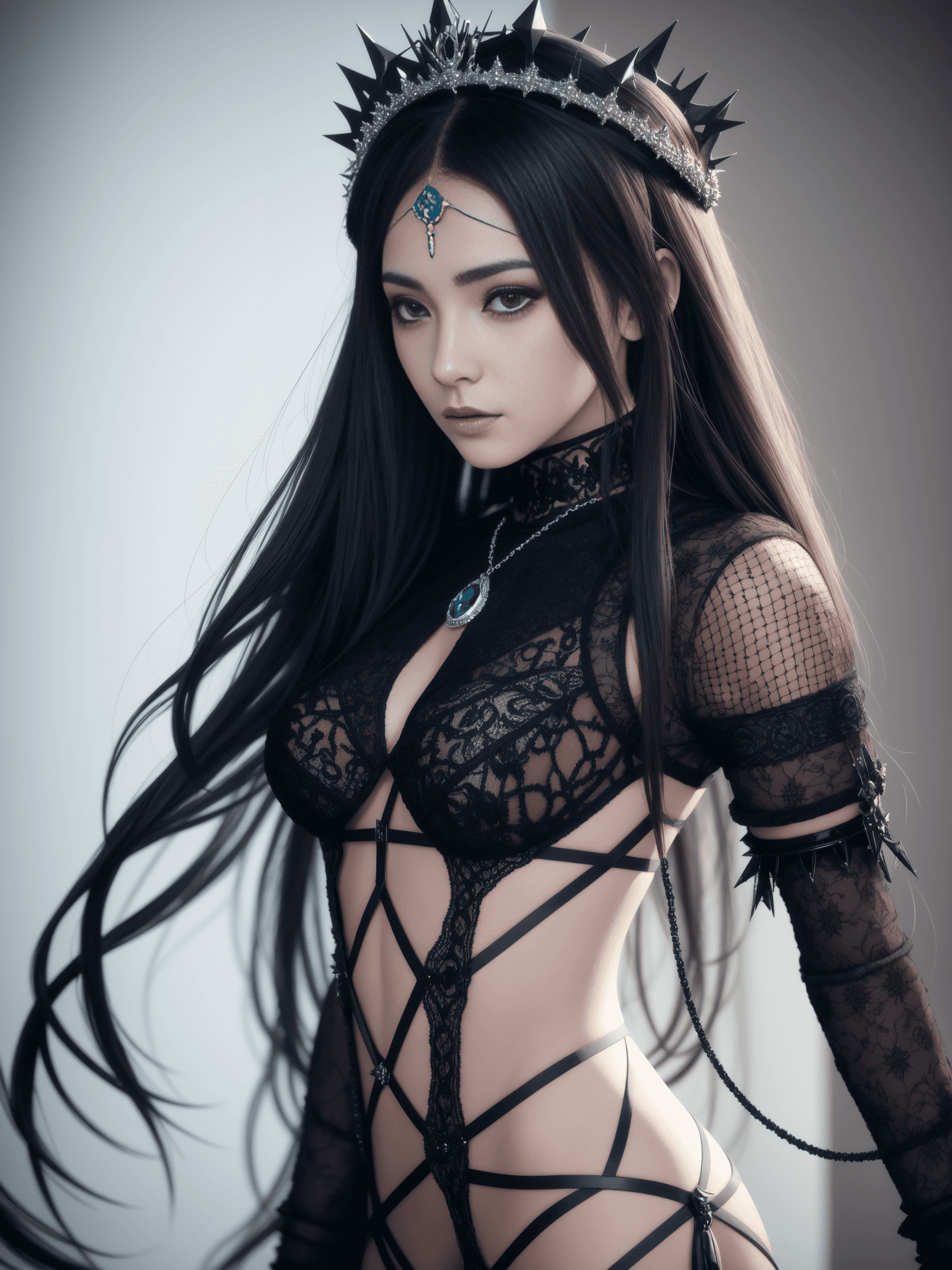 AI generated: 3d model, beautiful skinny girl in crown of thorns, more spikes, in the style of realistic and hyper...