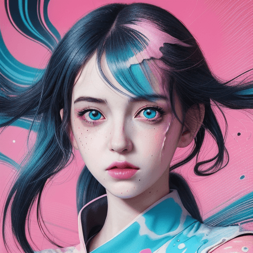 AI generated:  female,  anime drawing art, in the style of crisp neo-pop illustrations, swirling colors, bold and ...
