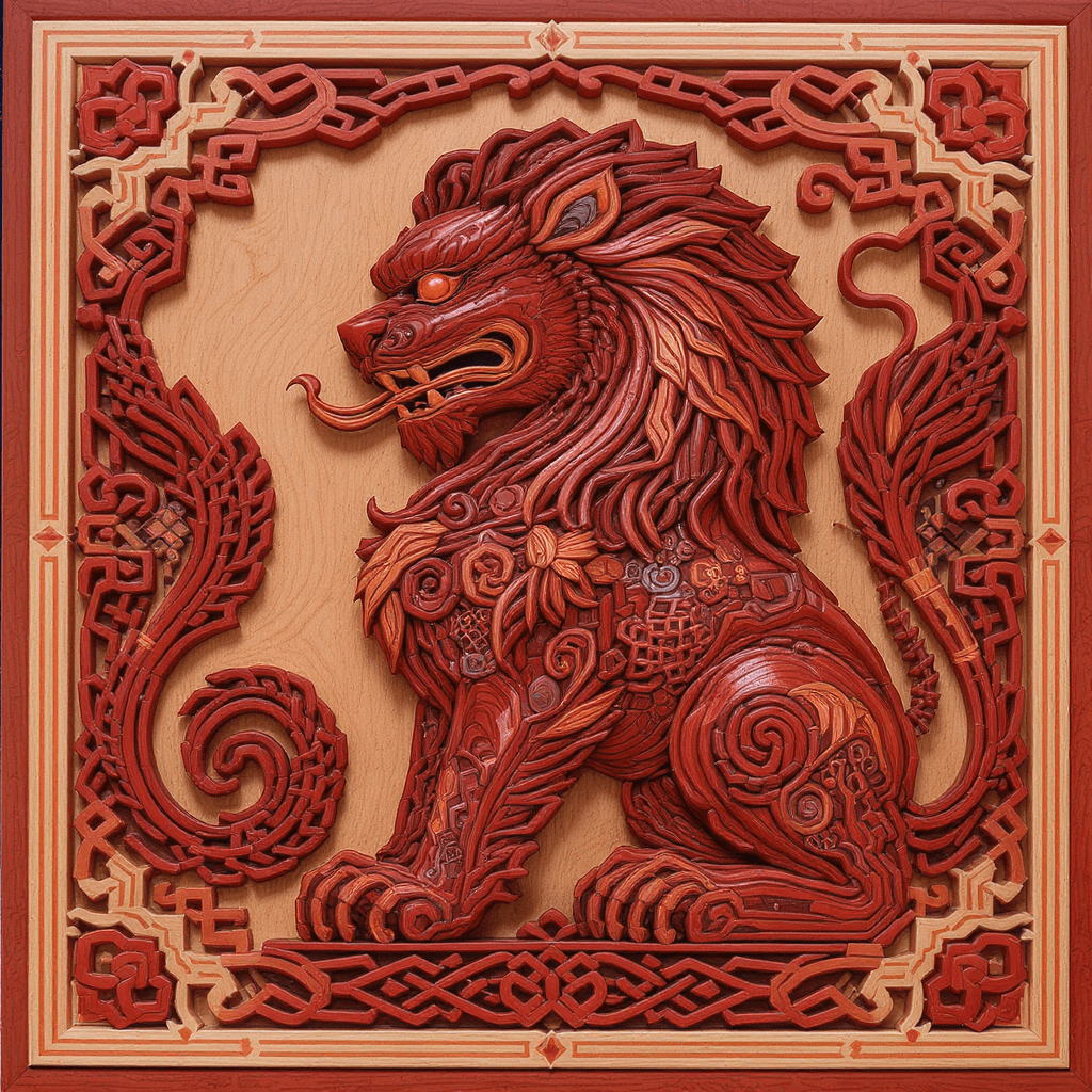AI generated: lion made of intricate decorative Chinese knots