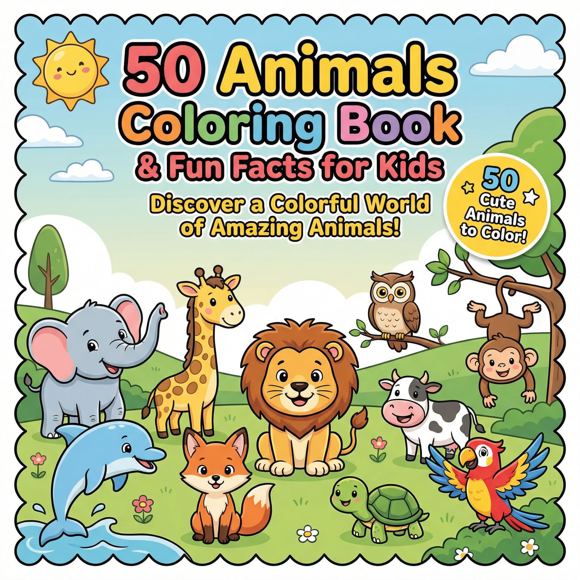 AI generated: A fun, engaging, and high-quality children's coloring book cover designed in a **cartoon-style with ...