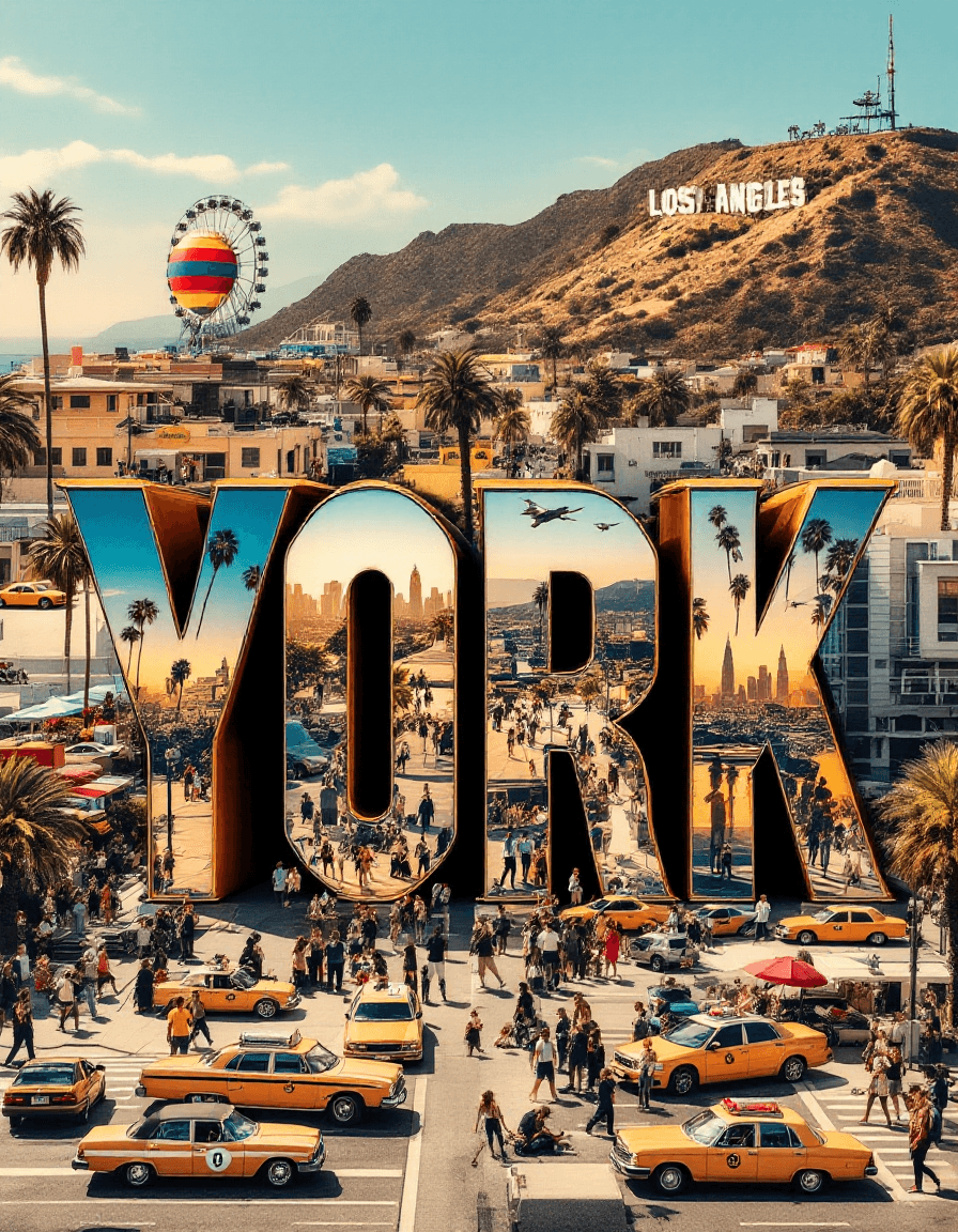 AI generated: A striking, high-contrast cinematic photo-style vertical collage that captures the essence of Los An...