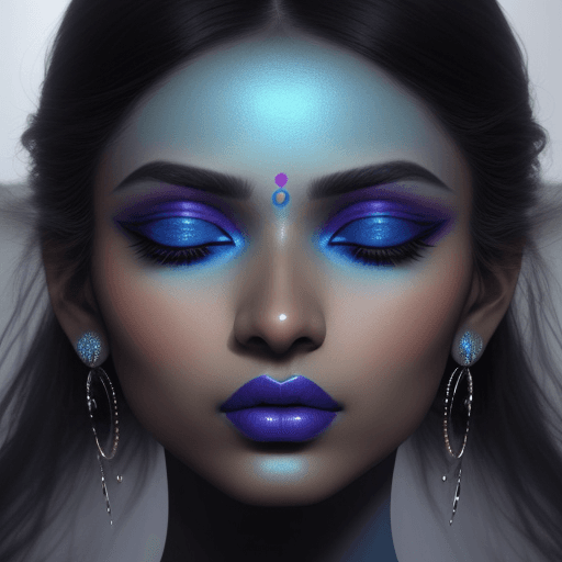 AI generated: a close up of a indian woman with a blue eye shadow on her face, official dior editorial, trending o...