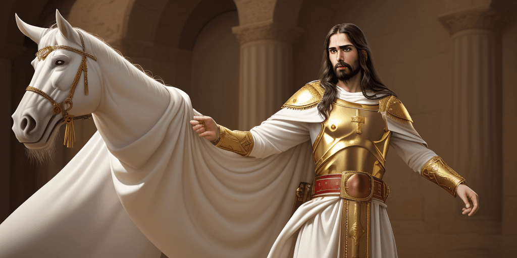 AI generated: Realistic Jesus christ as god, wearing roman king clothes , Jesus wears a gold belt in his waist, je...