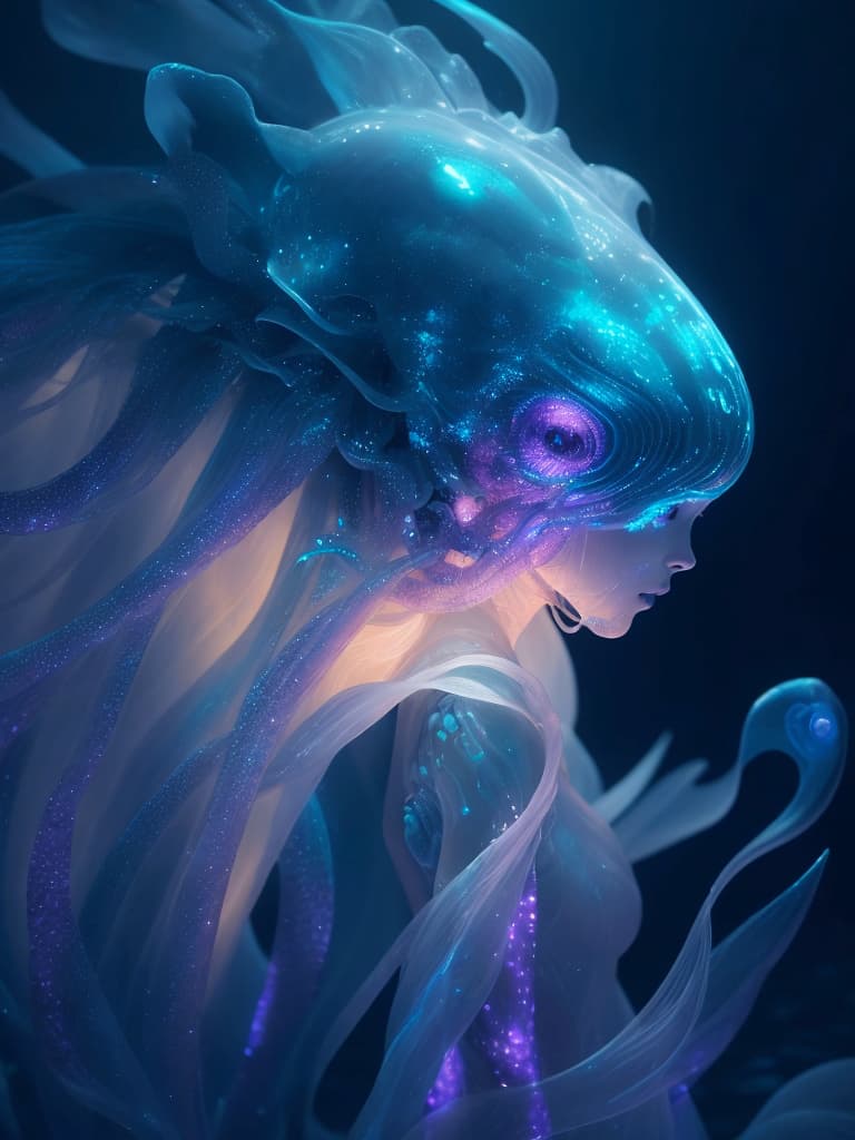 AI generated: closeup bioluminescent amazingly beautiful alien, 8k, award-winning photograph. DreamShaper v7