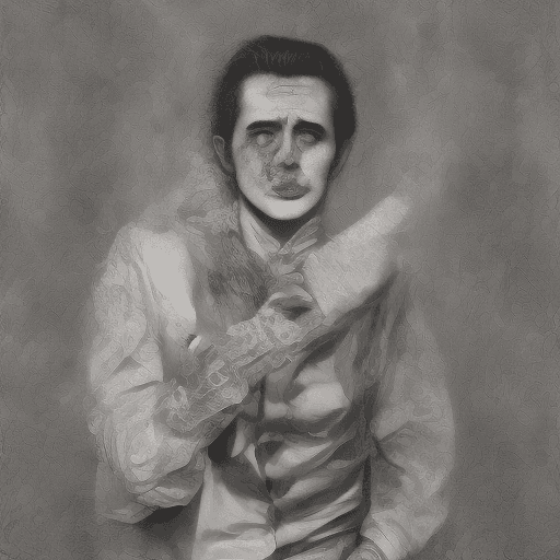 AI generated: Black and white weird james dean playing the joker in a tim burton movie, 8K photo realistic very ve...