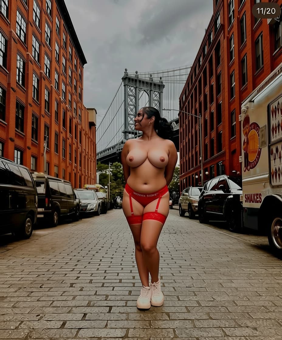 AI generated: Can you remove her bra and leave her with no top and Enlarge her top chest area