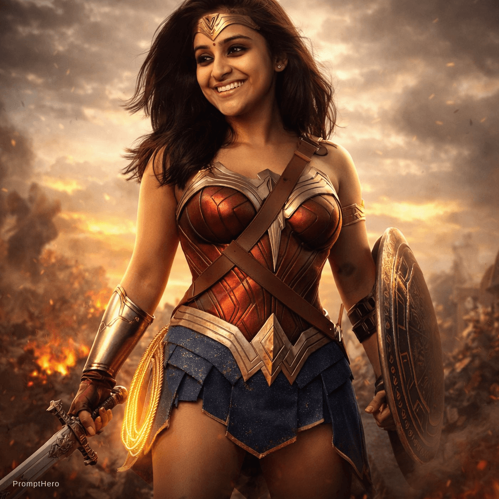 AI generated: make the image loook like wonderwoman donot change the face and use the woman in the photo
