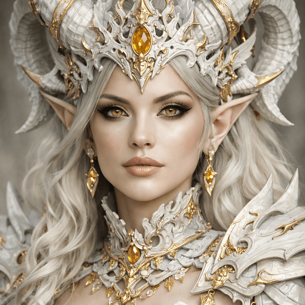 AI generated: the face of a woman dressed in demon attire, in the style of light gray and light gold, vibrant illu...