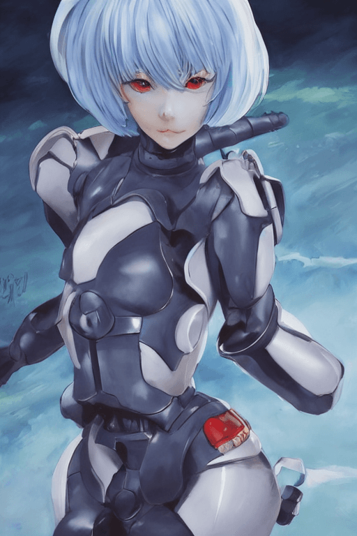 AI generated: greg manchess anime character concept art of rei ayanami in a plugsuit | | anime anime anime, close ...