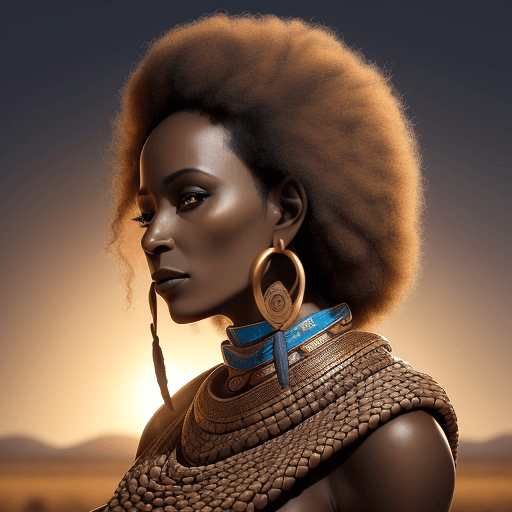 AI generated: half profile shot, a cute hot african mature woman tribe habesha in african plains, black skinned st...