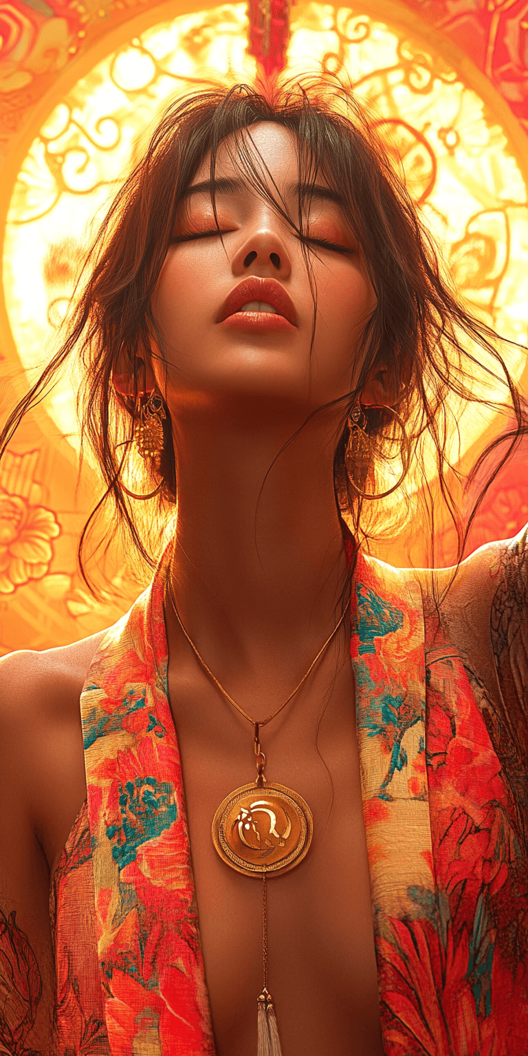AI generated: A beautiful woman in style of a fashion illustration by James Jean, abstract background, colorful gr...