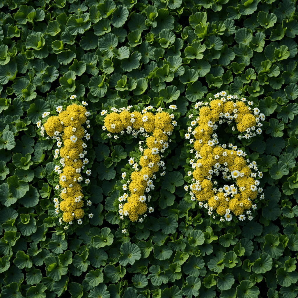AI generated: top down photo of a green field with flowers forming a number 176