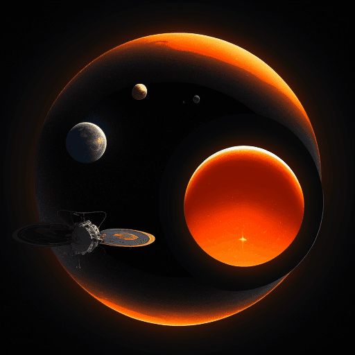 AI generated: spacecraft
space
planets
moon
illuminated
vastness
flying
orange
ai
generative
illustration
digital
...