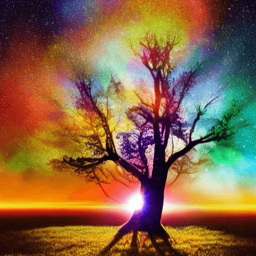 AI generated: tree of life, stars in the night sky, beautiful, vibrant color scheme, multicolored, visual contrast...