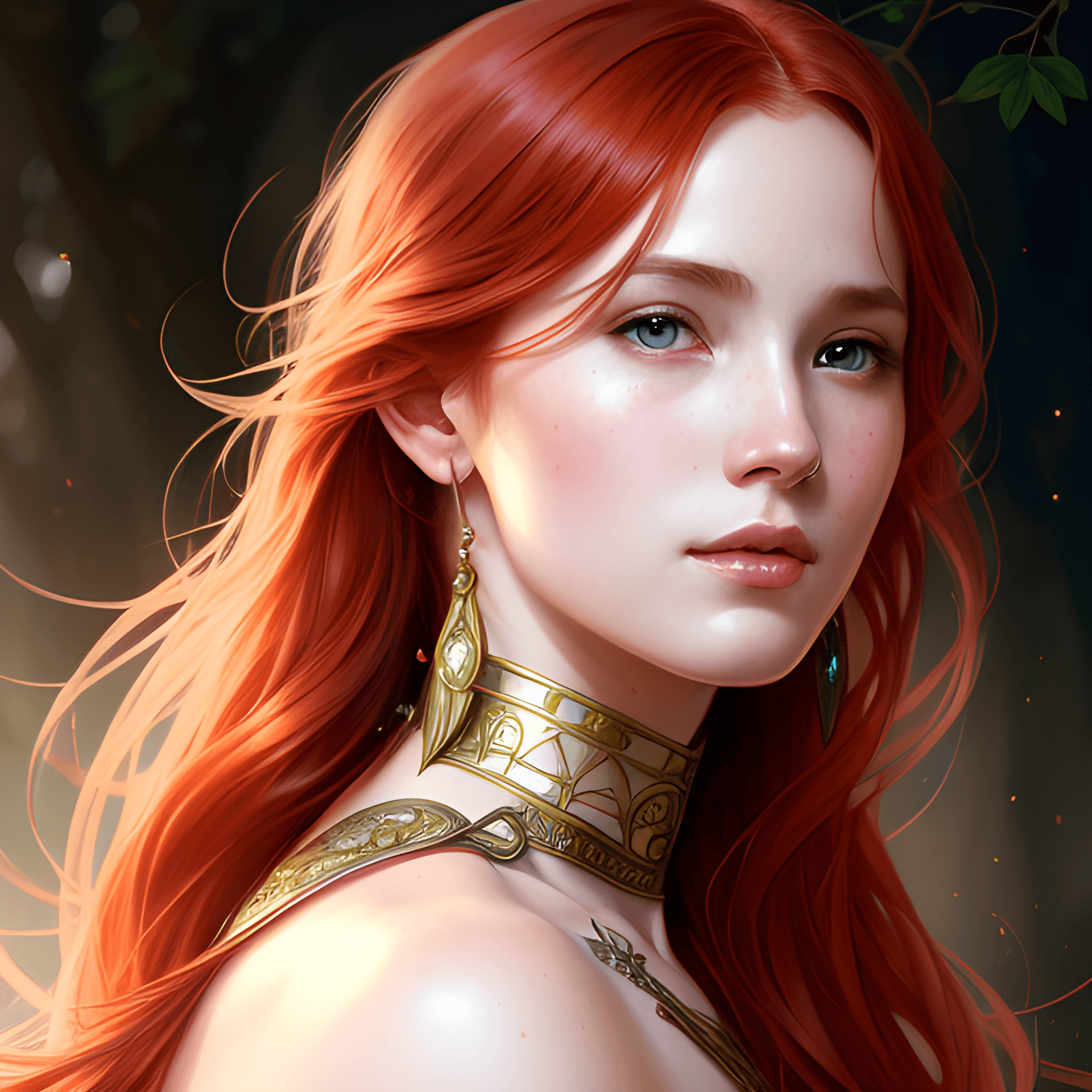 AI generated: beautiful, girl, red hair, fantasy book magic, books, portrait, ultra realistic illustration, intric...