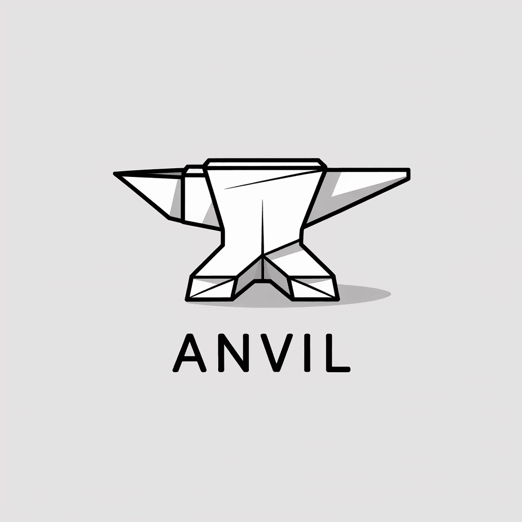 AI generated: minimalist origami anvil, construction, white paper is the style, working as a logotype