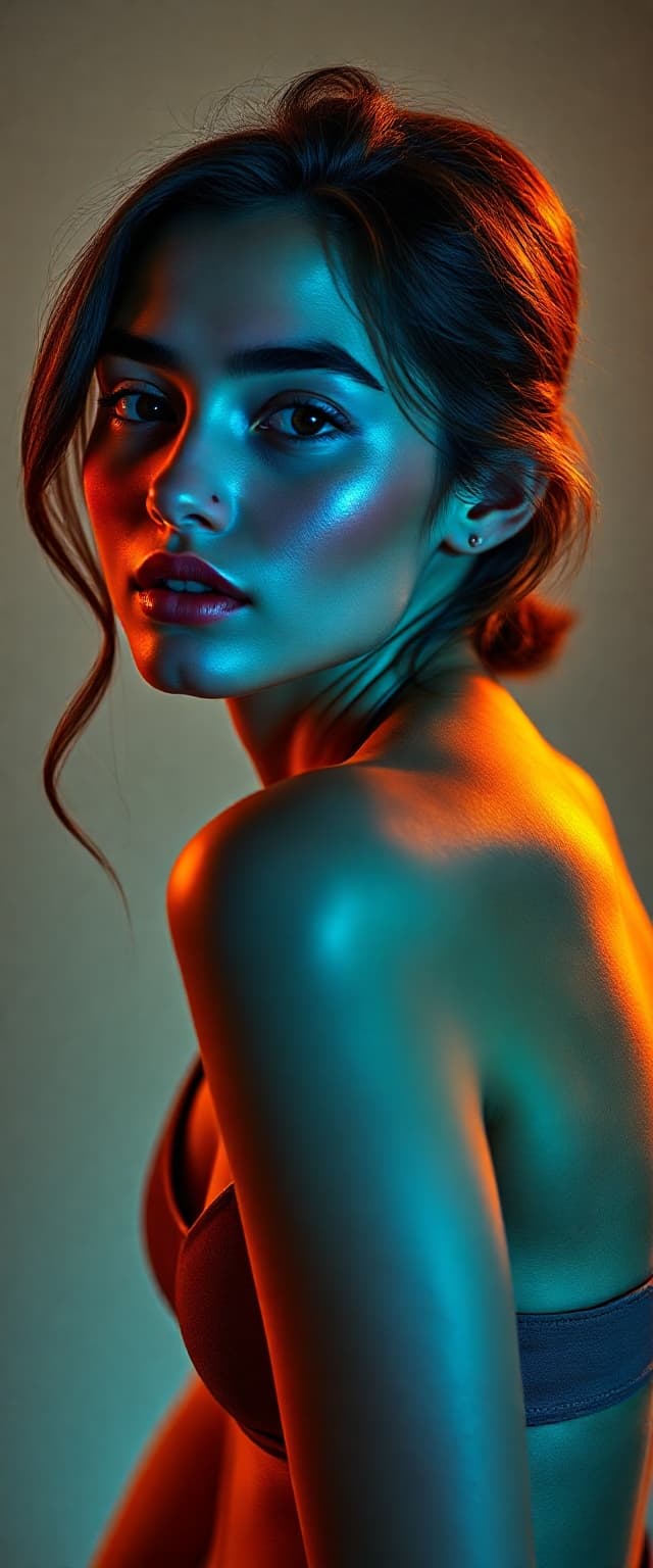 AI generated: "A fine art full body photograph of a graceful, elegant supermodel in her early twenties, captured i...