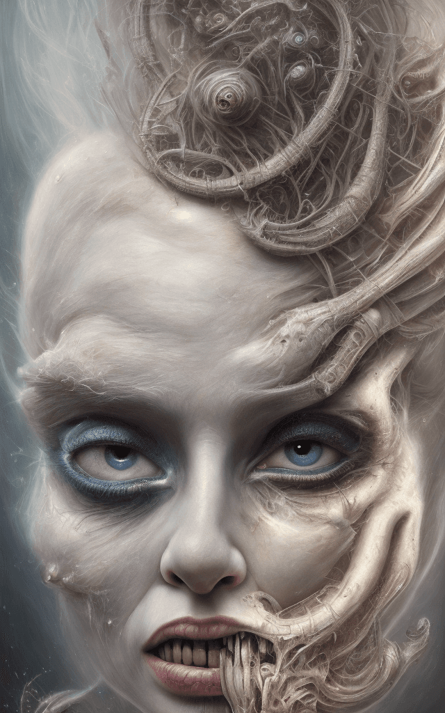 AI generated: a detailed uhd portrait of a muted blonde laser thrashed oil painting in the style of tim burton enh...