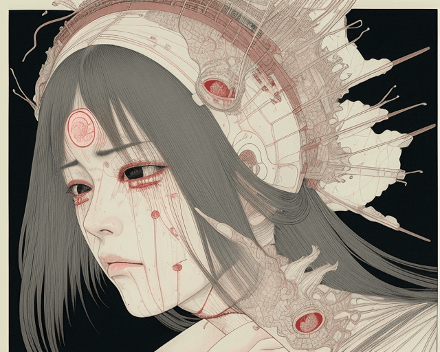 AI generated: a woman crying, artwork by Takato Yamamoto and Chika Yamada, very detailed, realistic anatomy, futur...