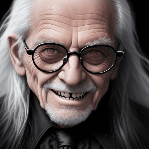 AI generated: face of a old man, 70 years old, long black dirty hair, smiling face, bad boy ::3 large white sharp ...