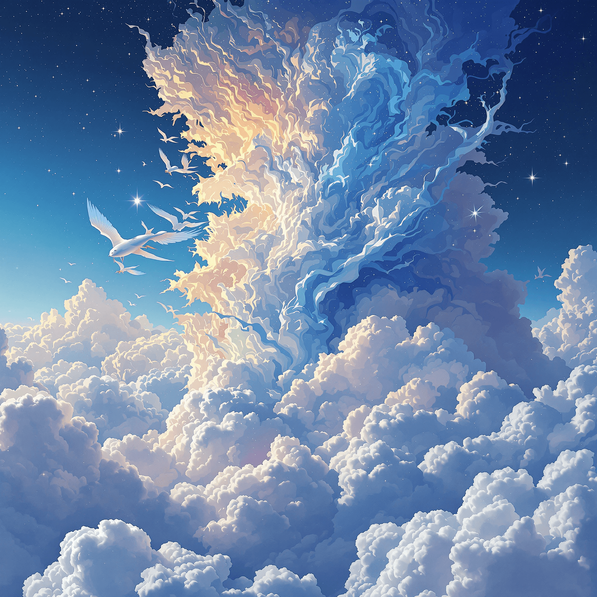 AI generated: photo illustration from a world in the clouds, in the style of tanya shatseva, the stars art group (...