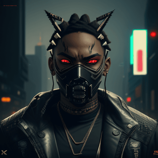 AI generated: angry black male rapper, mask, street, cyberpunk, intricate artwork . octane render, trending on art...