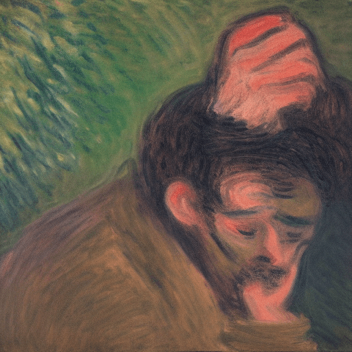 AI generated: expressionist painting of man trapped in his thoughts, monet style

