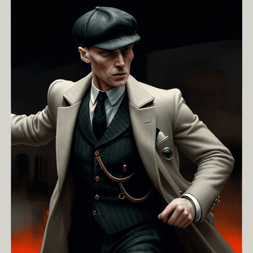 AI generated: Photorealistic style, ((( Tommy Shelby peaky Blinders character looking face on ))),film noir, actio...