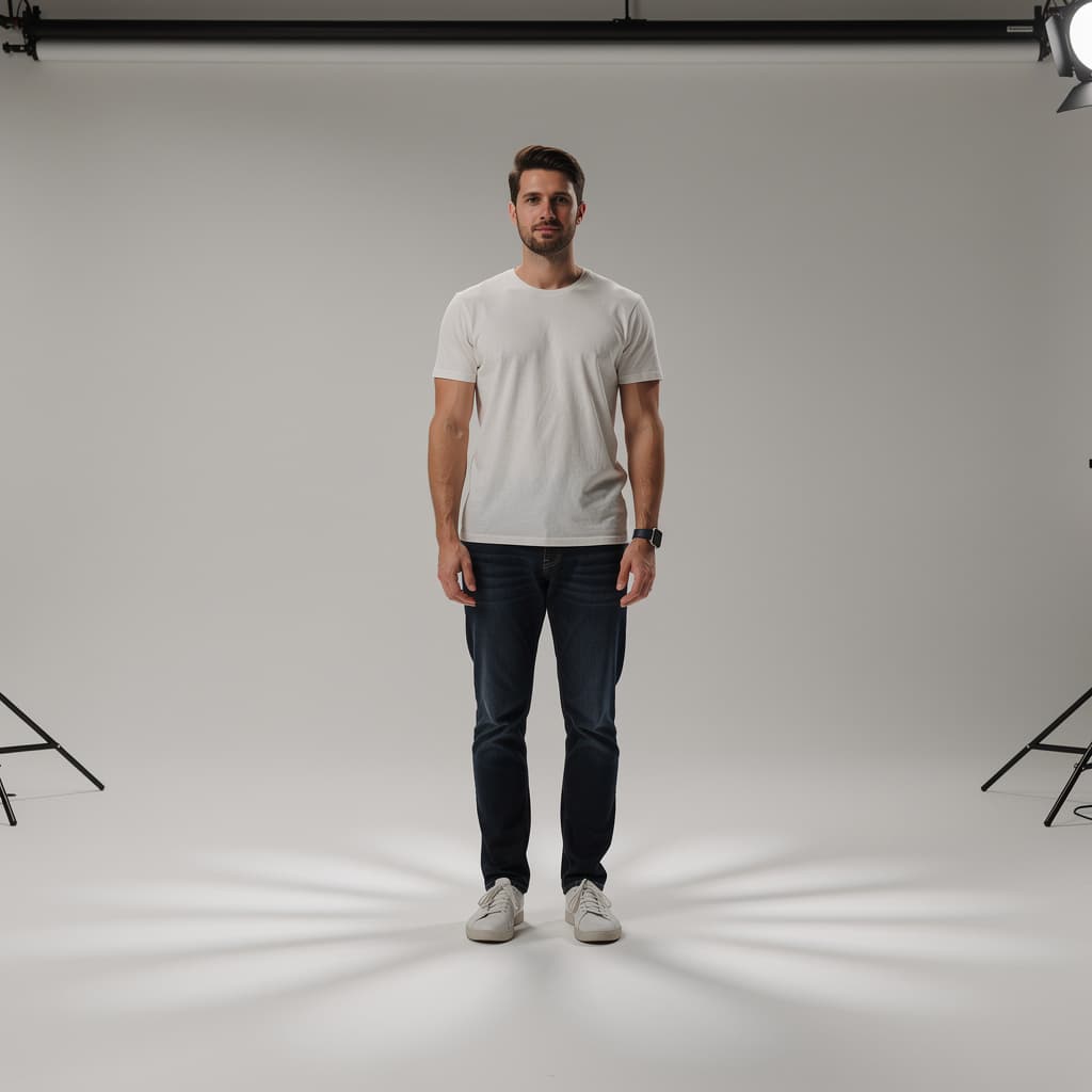 AI generated: Clothing vanishes, they hold a natural relaxed pose, subtle breathing and tiny cloth movement, no wa...