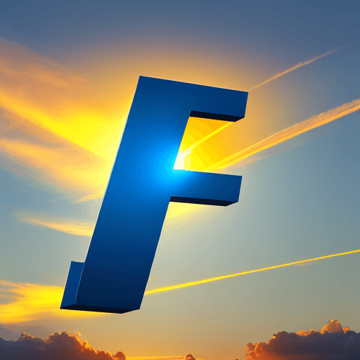 AI generated: a yellow small letter "e" in blue sky during sunset, slightly rotated in horizontal and vertical dim...