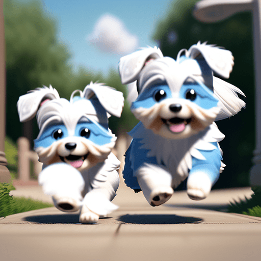 AI generated: Create a movie poster for Lumi and Tuisku, two cute Coton de Tulear dogs running happily, Disney Pix...