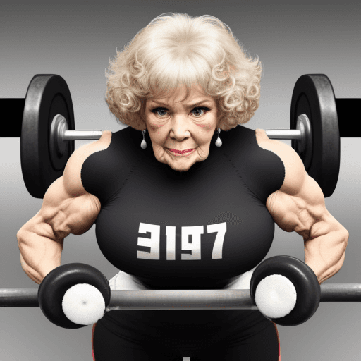 AI generated: Buff 70 year old woman curling heavy weight