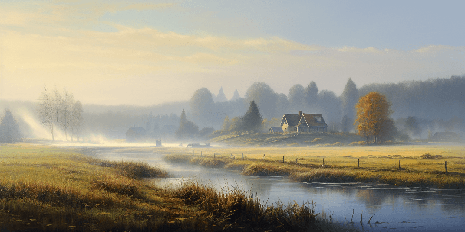 AI generated: Fog, mist, halo. DeviantArt, oil painting, Daytime, Landscape. Photo realism, Volumetric lighting, c...