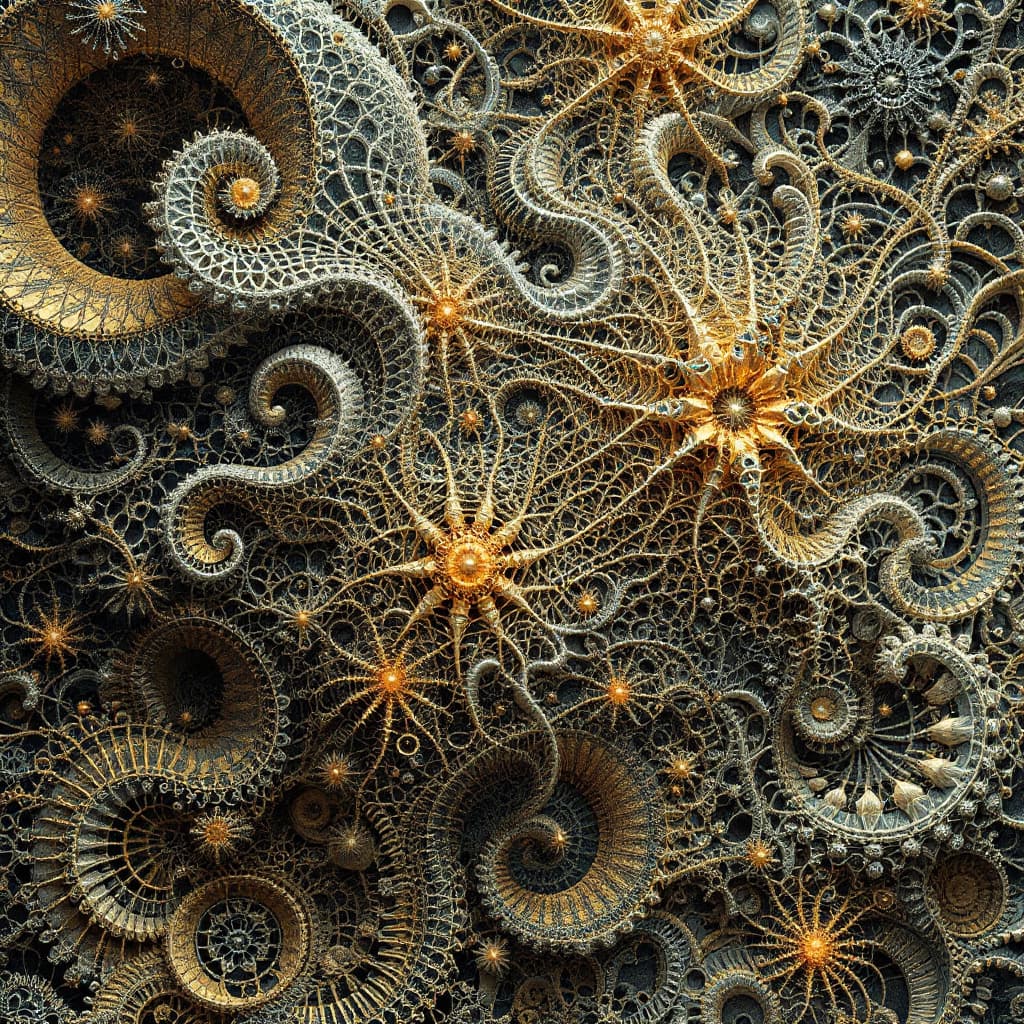 AI generated: fractal automaton by android jones, earnst haeckel, james jean. behance contest winner, generative a...