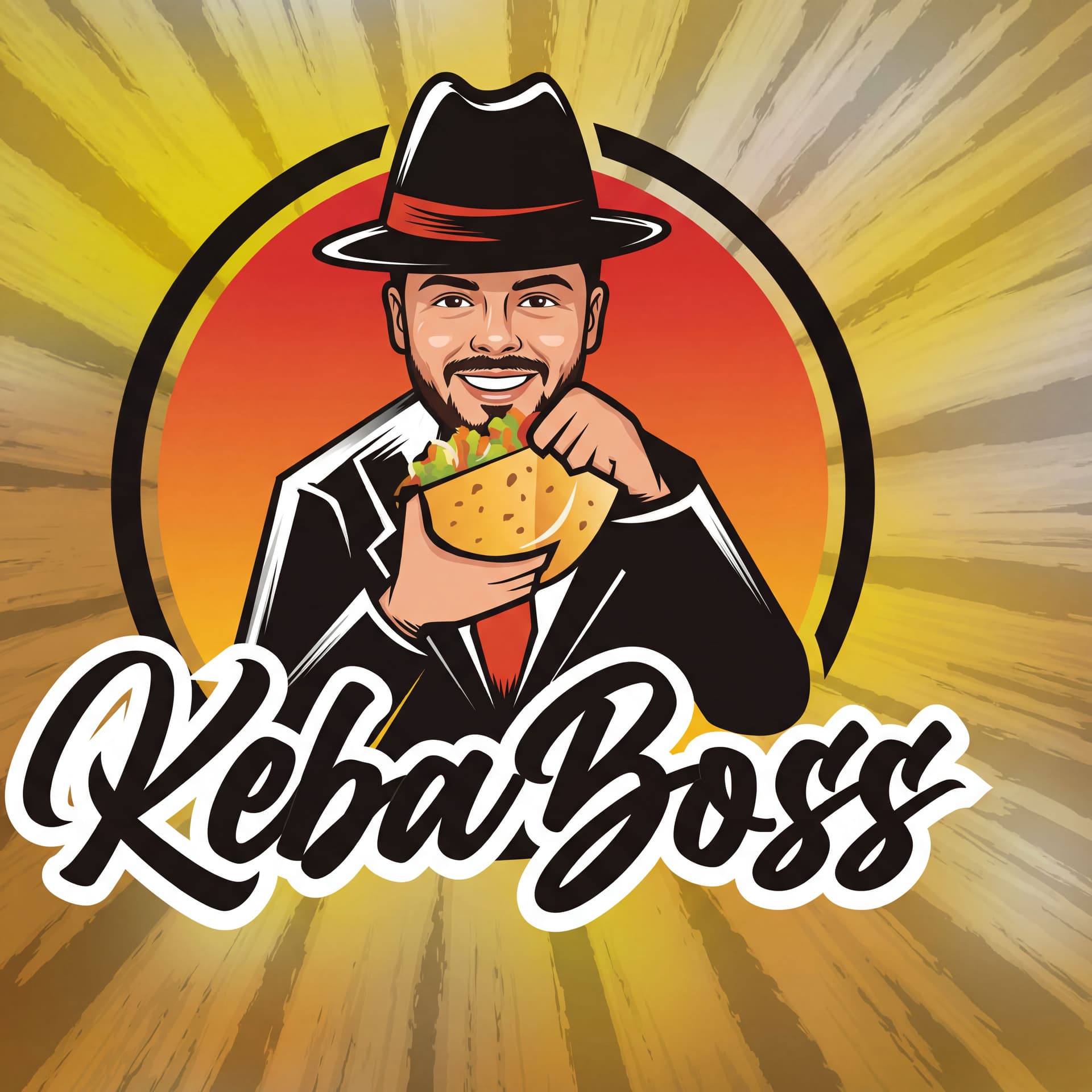 AI generated: Make a similar logo only with face  from input image 2 make him like mafia boss mascot logo. add sim...