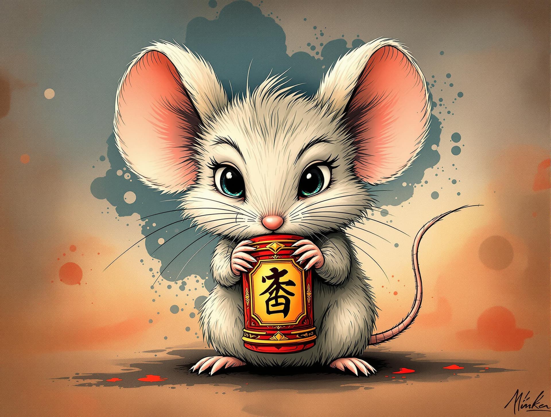 AI generated: exquisite，best quality, original, wallpaper,  complicated_background,ink style background， a cute Mo...