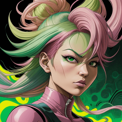 AI generated: a colorful woman with colorful hair, in the style of martin ansin, light green and light emerald, ak...