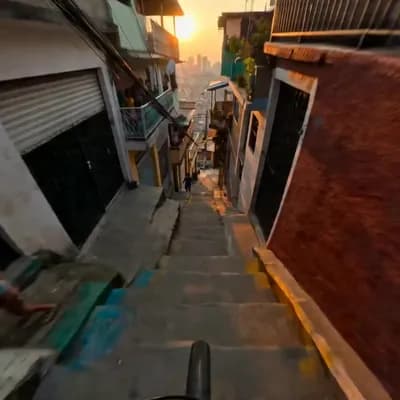 AI generated video: FORMAT: 15s / 180 BPM / ONE CONTINUOUS SHOT / 360 POV downhill stair run, viral energy, max chaos SU...