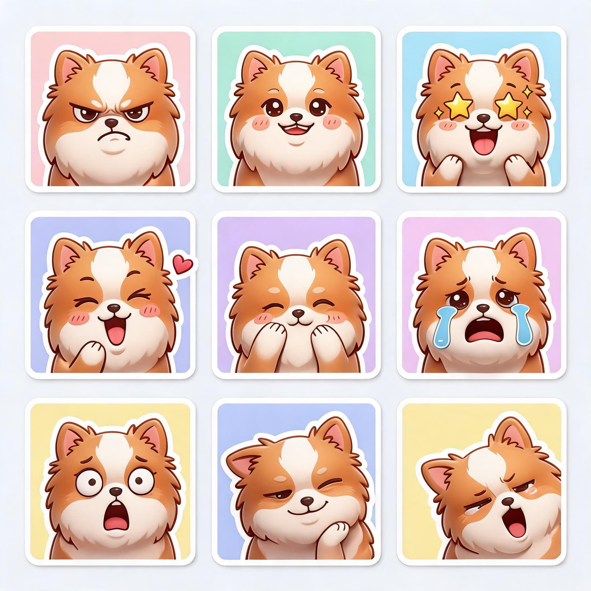 AI generated: Highest quality,perfect masterpiece,Kawaii-Maudie art style,3D,sticker packs from the dog, unique fa...
