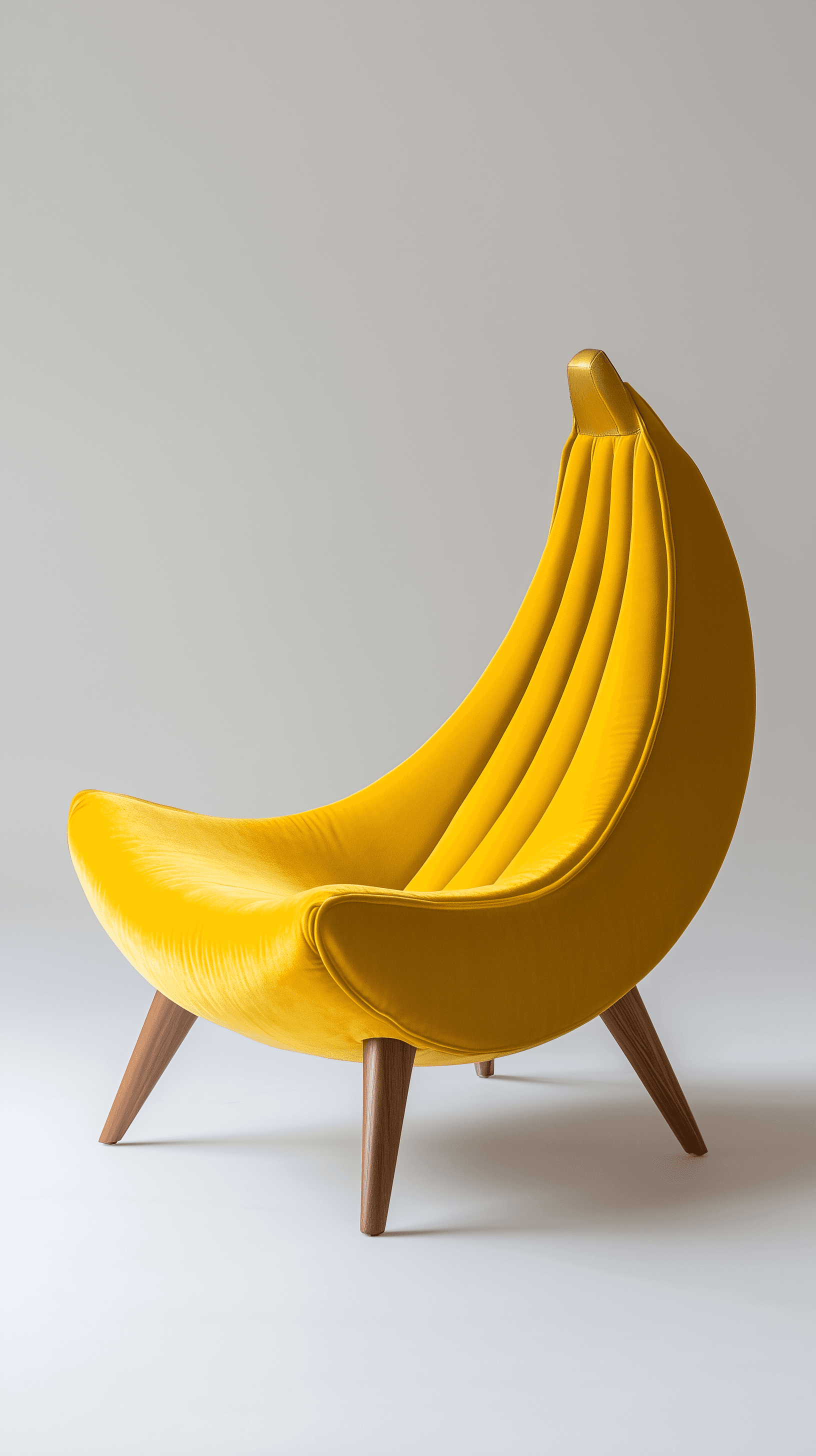 AI generated: pop art furniture design, curved banana cluster form, ergonomic seating, golden yellow velvet, premi...