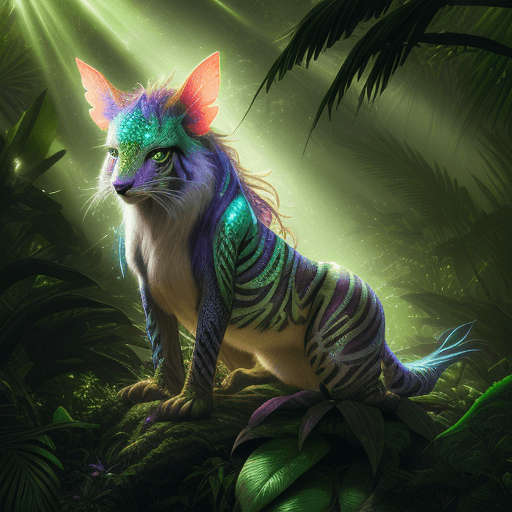 AI generated: fantasy animal in the jungle, closeup, ultra detailed, fairy lighting, photorealistic, bright colors...